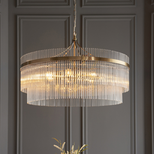 Kontrollera Endon Marietta Grand ljuskrona, antik mässing, 7×E14, Ø 70 cm