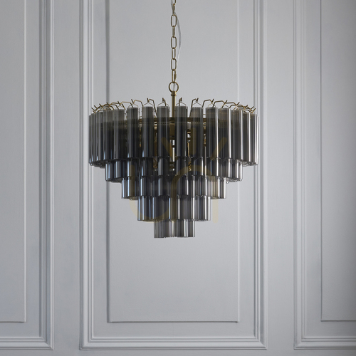 Kontrollera Pendant Light Endon Toulouse Grå 12-Ljus G9 Stål Glas 50 cm