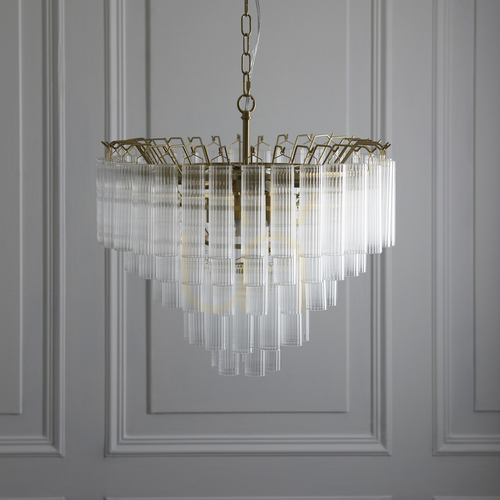 Kontrollera Taklampa Endon Toulouse mässing 12 ljuspunkter G9 glas stål 50 cm