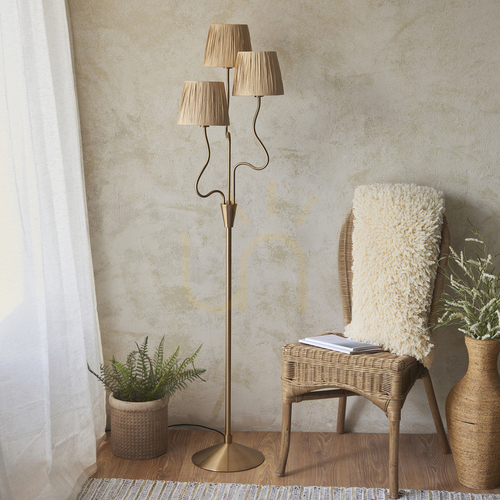 Kontrollera Stående lampa Endon Wriggle mässing 3 ljuspunkter E14 naturfiber 156 cm