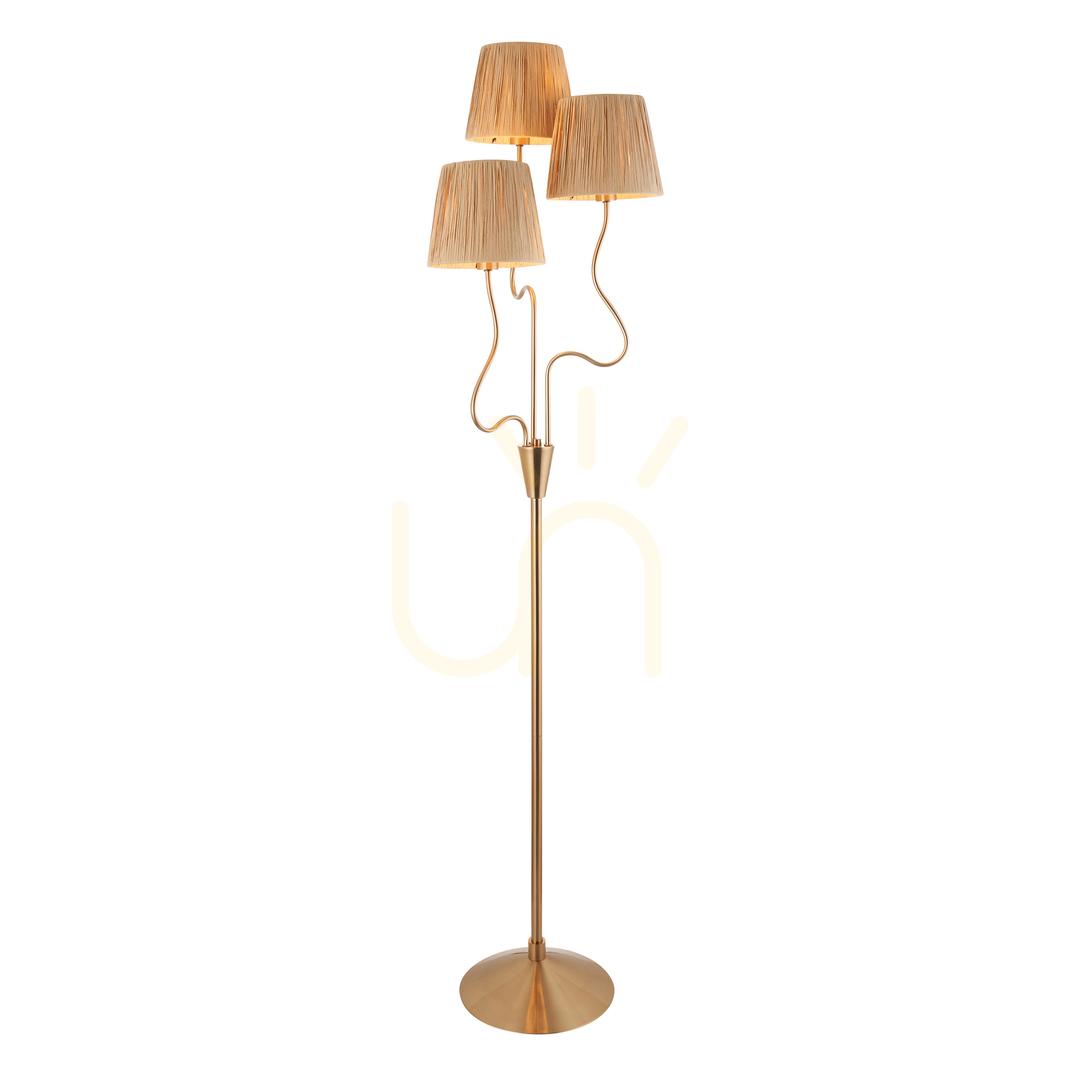 Kontrollera Stående lampa Endon Wriggle mässing 3 ljuspunkter E14 naturfiber 156 cm Stående lampa Endon Wriggle mässing 3 ljuspunkter E14 naturfiber 156 cm