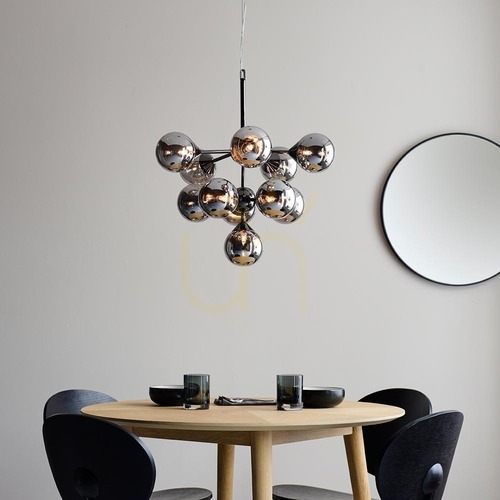 Kontrollera Hängande taklampa Endon Oscar svart stål glas G9 11-ljus