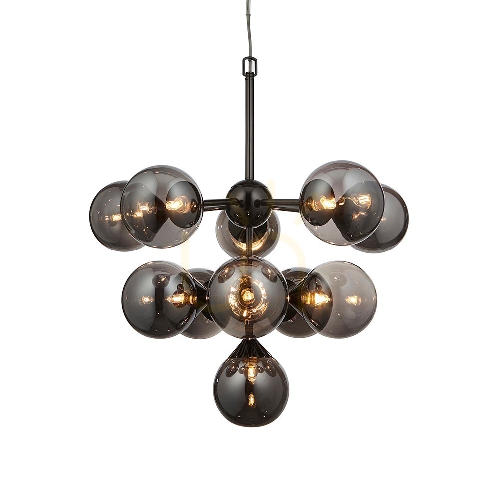 Kontrollera Hängande taklampa Endon Oscar svart stål glas G9 11-ljus Hängande taklampa Endon Oscar svart stål glas G9 11-ljus