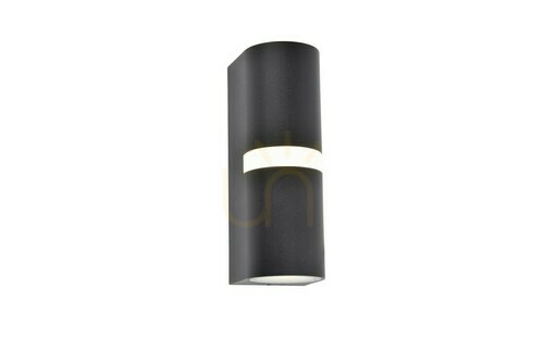 Kontrollera Lutec MIKA 5117201012 utomhusvägglampa, upp/ned 2 × GU10 max 14 W + LED-list, IP54, mattsvart, 19 × 7,9 × 6,8 cm