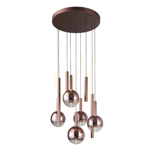 Kontrollera Italux Pendellampa LED Koppar 9 ljuskällor Dimbar 3000K 62 cm PND-24038-9A-COPP