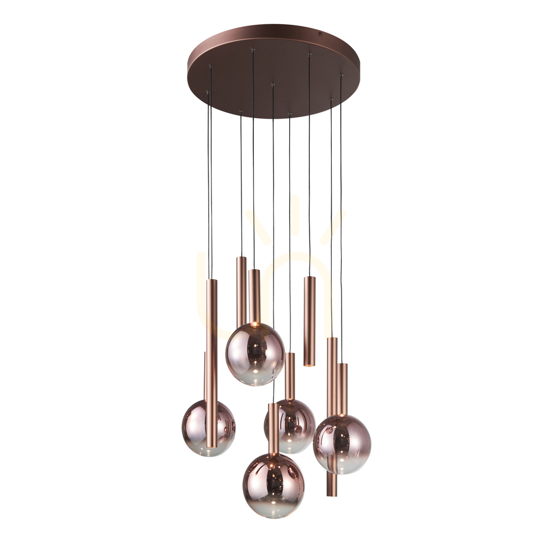 Kontrollera Italux Pendellampa LED Koppar 9 ljuskällor Dimbar 3000K 62 cm PND-24038-9A-COPP Italux Pendellampa LED Koppar 9 ljuskällor Dimbar 3000K 62 cm PND-24038-9A-COPP