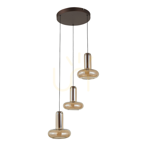 Kontrollera Italux Pendellampa LED Koppar Bärnsten 3L 45 cm PND-24011-3-COPP