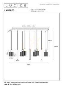 Lucide LAMBRES pendellampa svart aluminium 6 ljuskällor 140 cm 45410/09/30 small 5