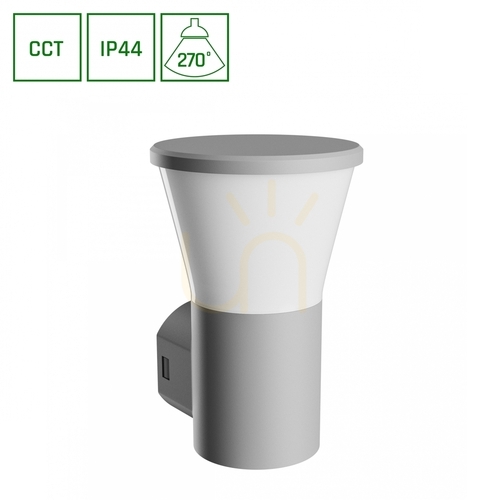 Kontrollera Vägglampa för utomhusbruk Stella Round Wall GU10 6W CCT 230V 270 St IP44 Ik08155 X160 X230mm Grå rund fasad.