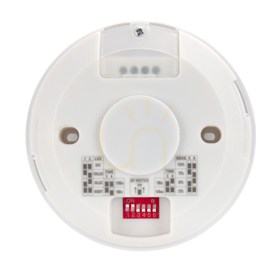 Visa Mikrovågsrörelse- och skymningsnärvarosensor 360st 800/400W 6m N/T IP20 230 V Mikrovågsrörelse- och skymningsnärvarosensor 360st 800/400W 6m N/T IP20 230 V
