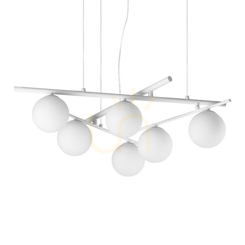 Kontrollera Pendellampa Ideallux Atlas 352053 vit glas/metall 6xG9 Ø80 cm
