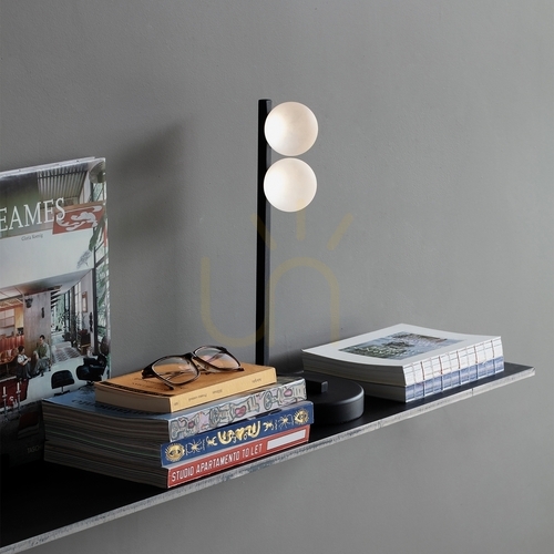 Kontrollera Bordslampa Ideallux BINOMIO vit glas/metall Ø16 cm 353203