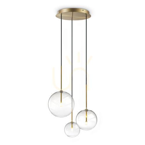 Kontrollera Pendellampa Ideallux Equinoxe mässing/glas 3-ljus Ø42 cm 339702