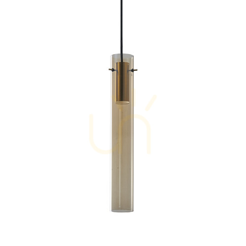 Kontrollera Pendellampa Ideallux FLAM amber glas mässing Ø6 cm 353869