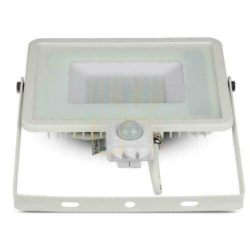 Kontrollera LED-strålkastare V-TAC 50W SAMSUNG CHIP rörelsesensor avstängningsfunktion vit VT-50-S-W 4000K 4000lm 5 års garanti