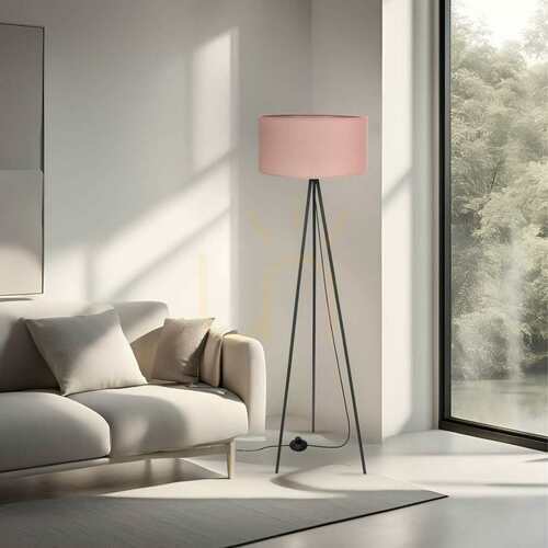 Kontrollera Golvlampa CANDELLUX SHANTI 51-38715, svart med skärm i ljus malva, 1×E27 40 W