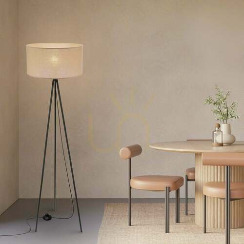 Kontrollera Candellux SHANTI 51-38760 golvlampa med trebensstativ, svart med beige skärm, 1×E27