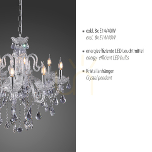 Paul Neuhaus GRACIA 3081-00 transparent kristallkrona 8×E14 71 cm small 3