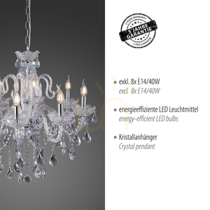 Paul Neuhaus GRACIA 3081-00 transparent kristallkrona 8×E14 71 cm small 4