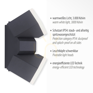 Utomhusvägglampa RYAN 9722-13 antracit 2xLED IP54 small 3