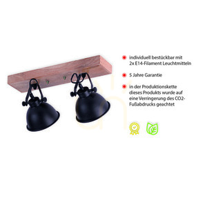 JUST LIGHT SAMIA 11982-18 vägg- och taklampa, svart med trä, 2×E14 small 3