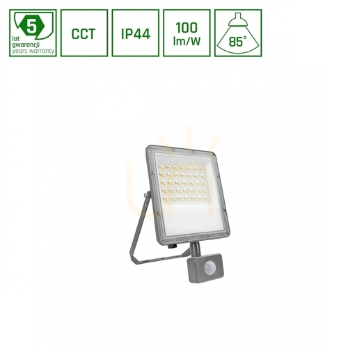 Kontrollera LED-strålkastare Noctis Max CCT 30W 230V IP44 245x150x53mm Grå rörelsesensor 5 års garanti