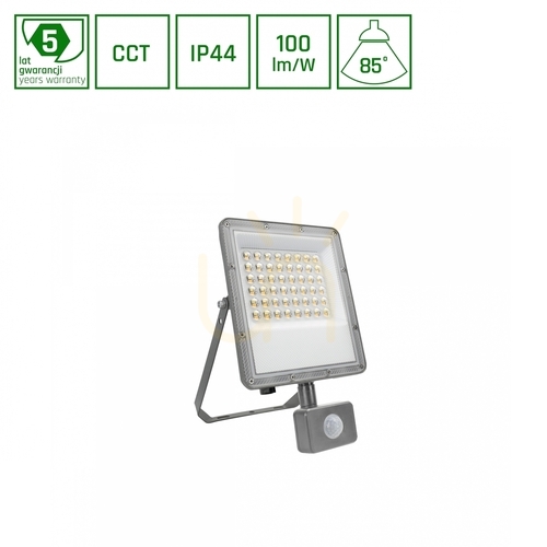 Kontrollera LED-strålkastare Noctis Max CCT 50W 230V IP44 265x171x53mm Grå rörelsesensor 5 års garanti