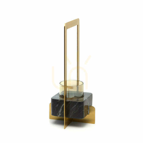 Kontrollera Ljusstake Marbre d'Or guld svart 38 cm handgjord inredningsdetalj