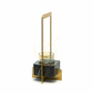 Ljusstake Marbre d'Or guld svart 38 cm handgjord inredningsdetalj small 0