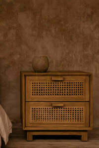 Bazar Bizar Harmony nattduksbord, teak och rotting, natur, 51 × 48 × 48 cm small 1