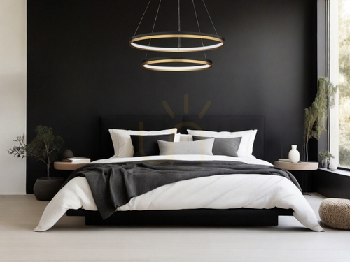 Kontrollera BANE Luces Exclusivas LED-pendellampa svart och guld, 2 ringar Ø80 cm LE43226