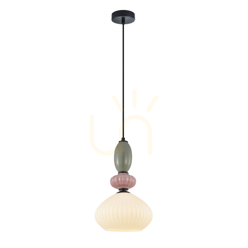 Kontrollera Italux Altra E27 pendellampa i svart, grått och rosa med glas och keramik, 22,5 cm PND-36787-1A-BK-WH