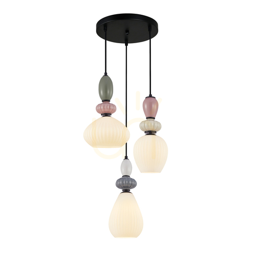 Kontrollera Italux pendellampa svart/vit glas 3 ljuskällor E27 PND-36787-3-BK-WH