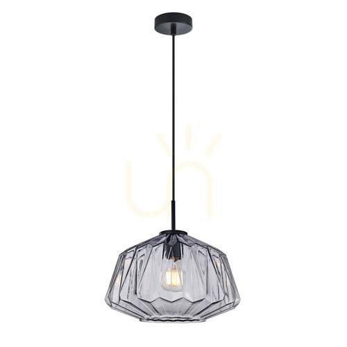 Kontrollera Pendellampa Italux Antita svart skärm i rökfärgat glas E27 30 cm PND-3644-1-BK-SG