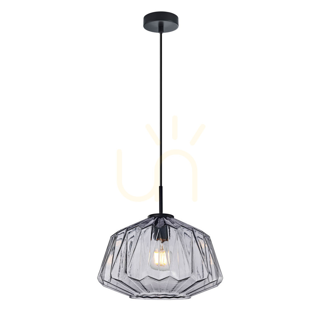 Kontrollera Italux Antita svart rökglas pendellampa E27 30 cm PND-3644-1-BK-SG Italux Antita svart rökglas pendellampa E27 30 cm PND-3644-1-BK-SG