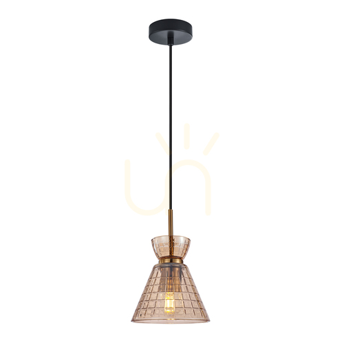 Kontrollera Pendellampa Italux Balme E27 svart amber glas PND-3624-1-BRO-AMB