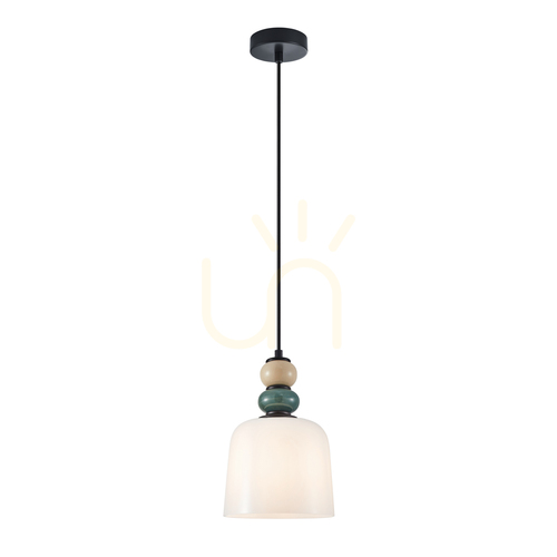 Kontrollera Pendellampa Italux Bonata svart med vit glasskärm E27 16 cm PND-36573-1C-BK-WH