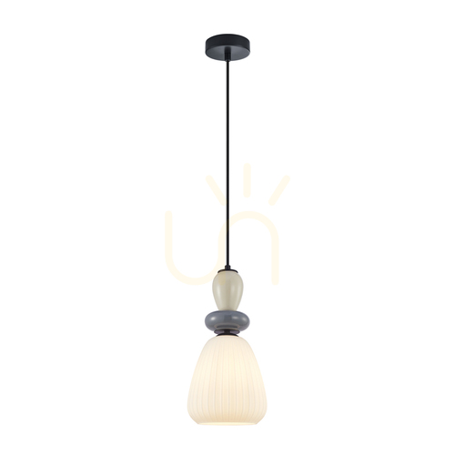 Kontrollera Italux Domali Pendellampa svart vit glas E27 18 cm PND-36816-1D-BK-WH