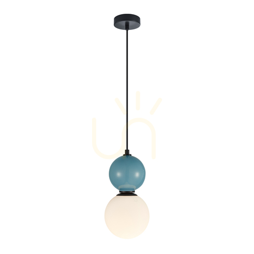 Kontrollera Italux Pendellampa Vit Glas Svart E27 15 cm PND-36603-1S-BK-BLU