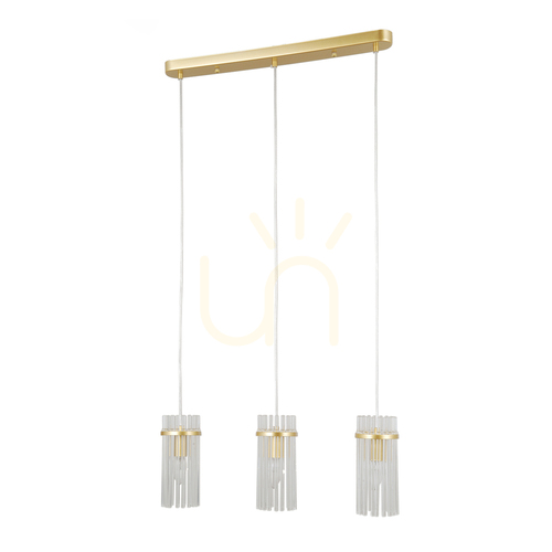 Kontrollera Italux Merto takpendel i guld med klart glas, 3×E14, 60 cm PND-40930-3B-GD