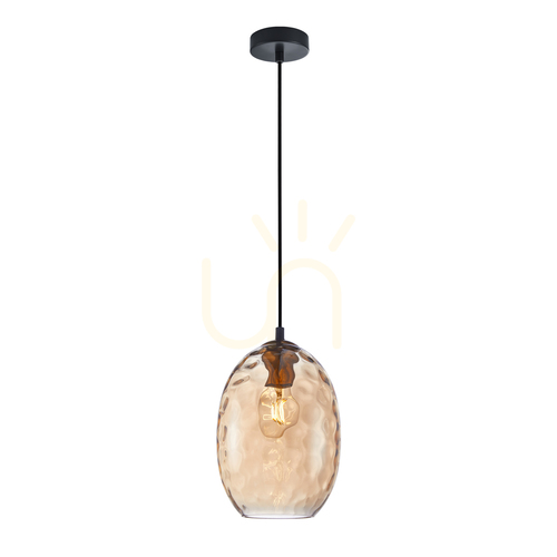 Kontrollera Italux Novala pendellampa med bärnstensfärgat glas, E27, 18 cm, PND-3031-1-BRO-AMB