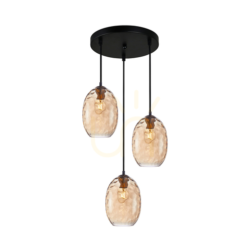 Kontrollera Italux Pendellampa Guld Amber Glas 3-ljus E27 PND-3031-3A-BRO-AMB