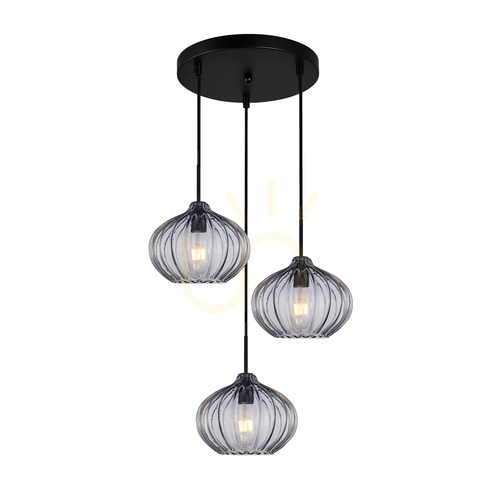Kontrollera Italux Pendellampa svart rökglas 3-ljus E27 PND-2940-3AS-BK-SG2