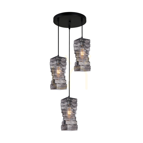 Kontrollera Italux Pendellampa svart rökglas 3 ljus E27 PND-3219-3A-BK-SG
