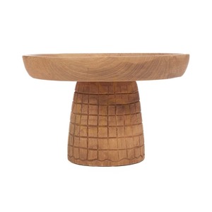 Bazar Bizar Kotak-Kotak tårtfat på fot i teak, natur 24 cm small 3