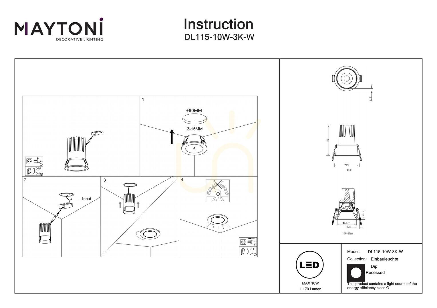 Utsikt DIP infälld takarmatur DL115-10W-3K-W Maytoni DIP infälld takarmatur DL115-10W-3K-W Maytoni