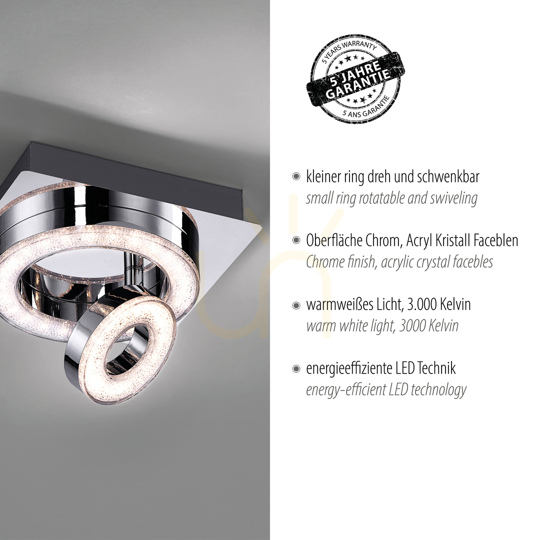 Visa TIM Plafond 14520-17 Krom 2xLED TIM Plafond 14520-17 Krom 2xLED