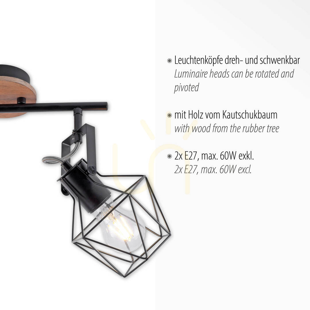 Display Plafond JARO 15672-78 Svart 2xE27 Plafond JARO 15672-78 Svart 2xE27
