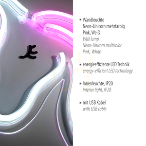 Paul Neuhaus NEON-UNICORN 85025-70 LED-vägglampa – enhörning, rosa och vit, 33 cm small 3