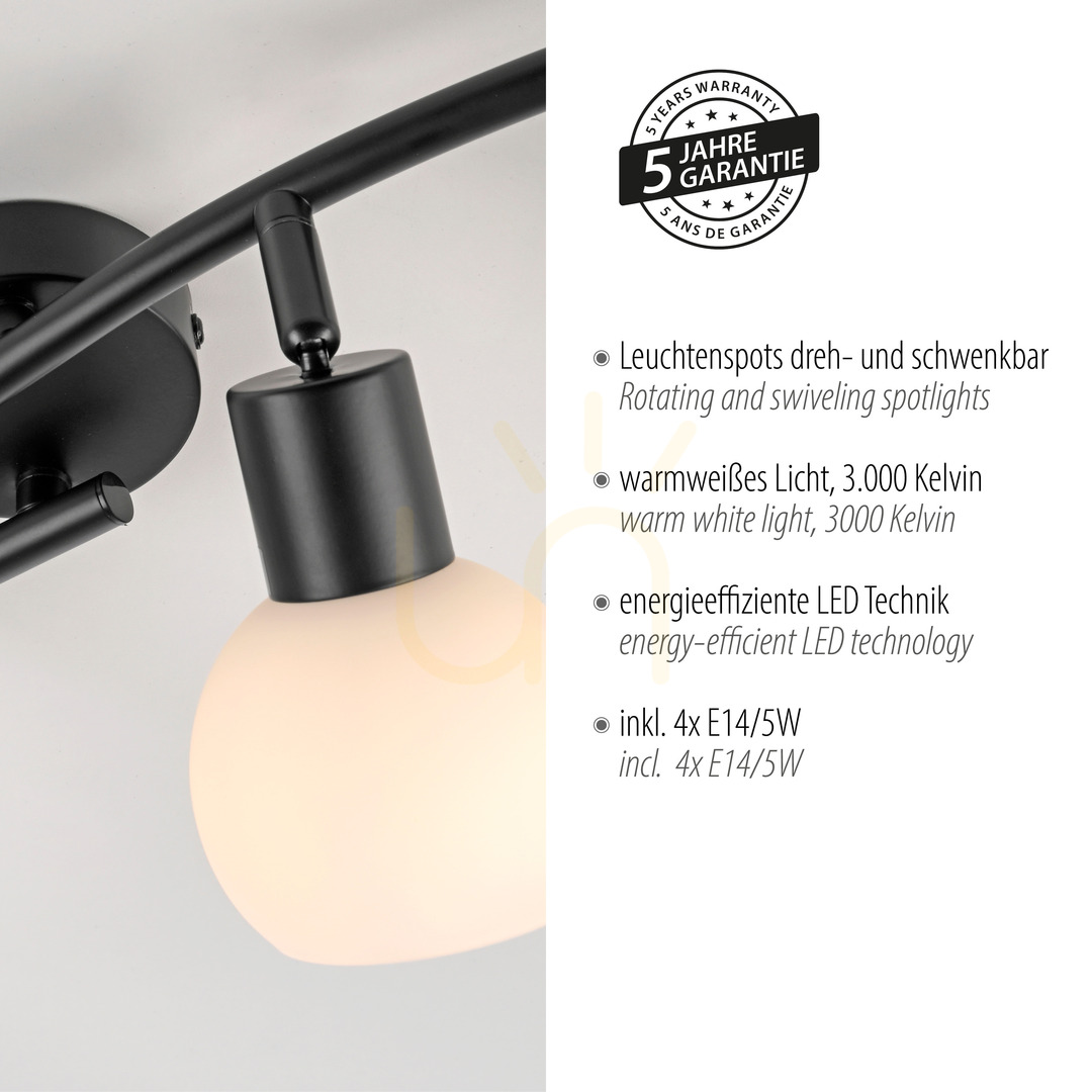 Visa Plafond LOKI 12154-18 Svart 4xE14 Plafond LOKI 12154-18 Svart 4xE14